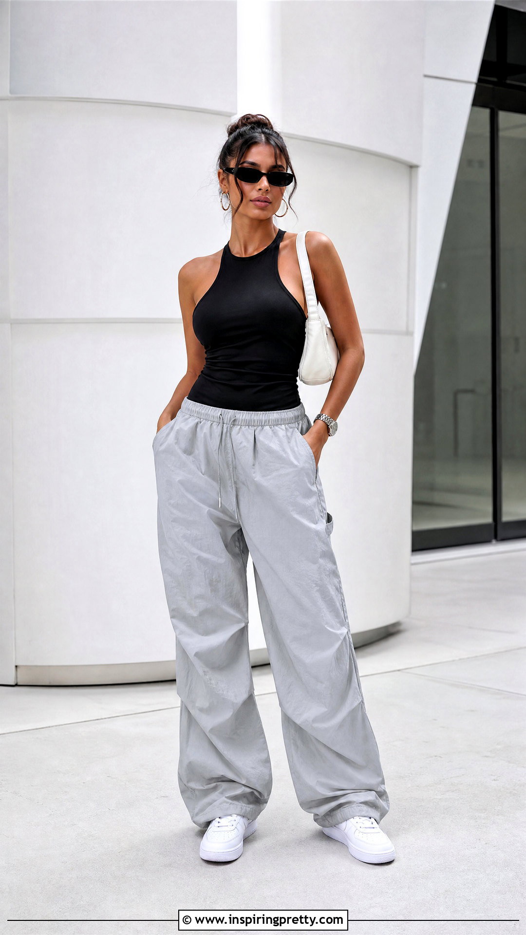 Black Halter Top With Parachute Pants - 50 black halter top outfit ideas