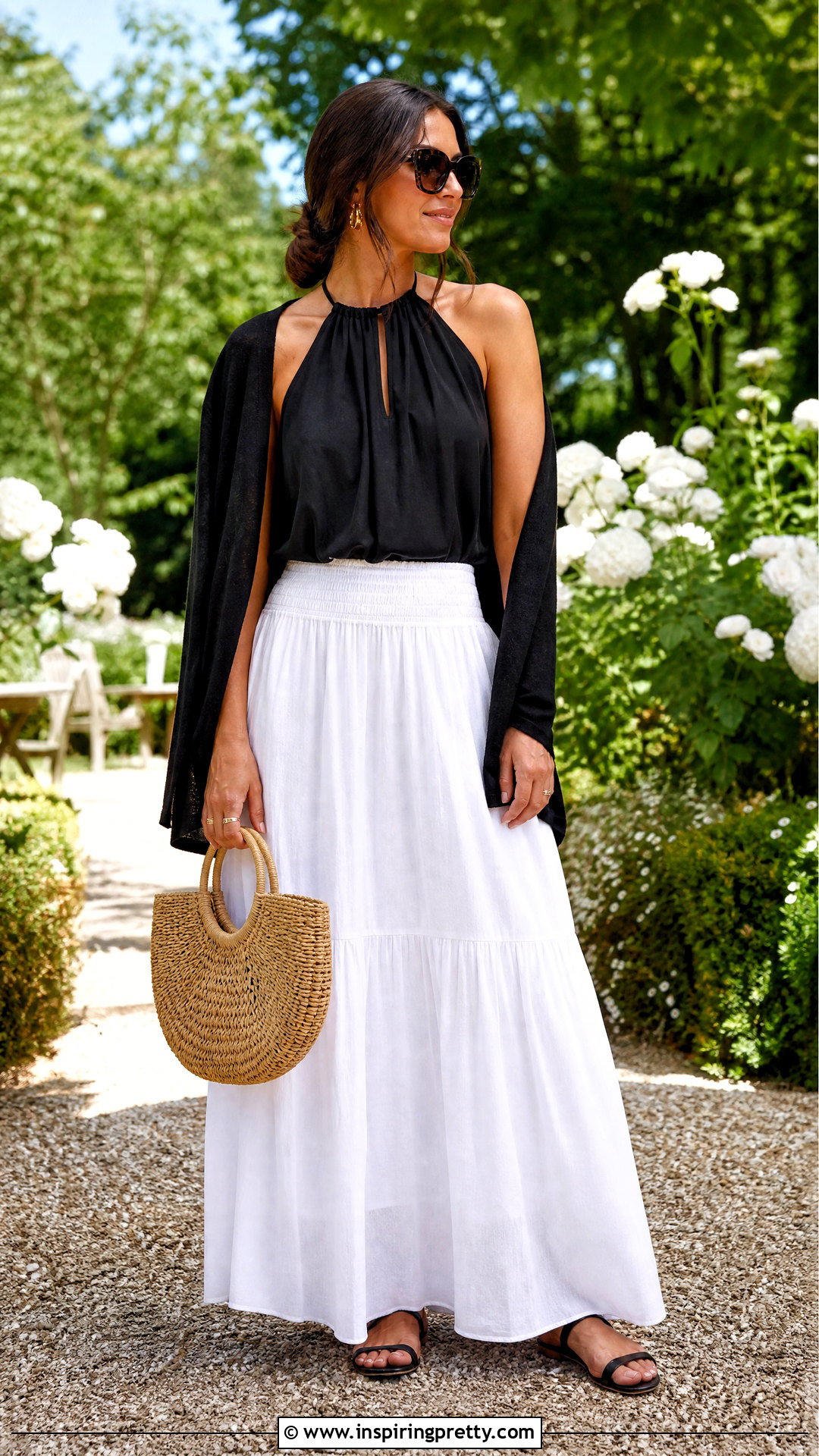 Black Halter Top With White Maxi Skirt - 50 black halter top outfit ideas