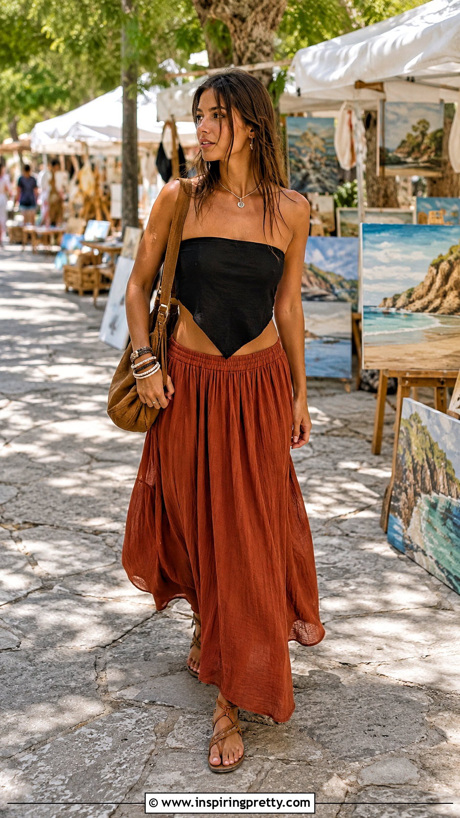 Black Handkerchief Top With A Maxi Skirt - 20 black handkerchief top outfit ideas