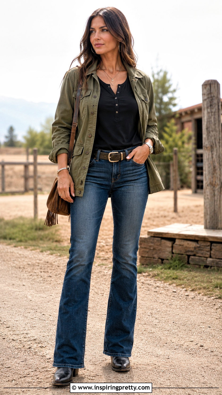 Black Henley Top Blue Bootcut Jeans Black Western Boots - 25 black top blue jeans black boots