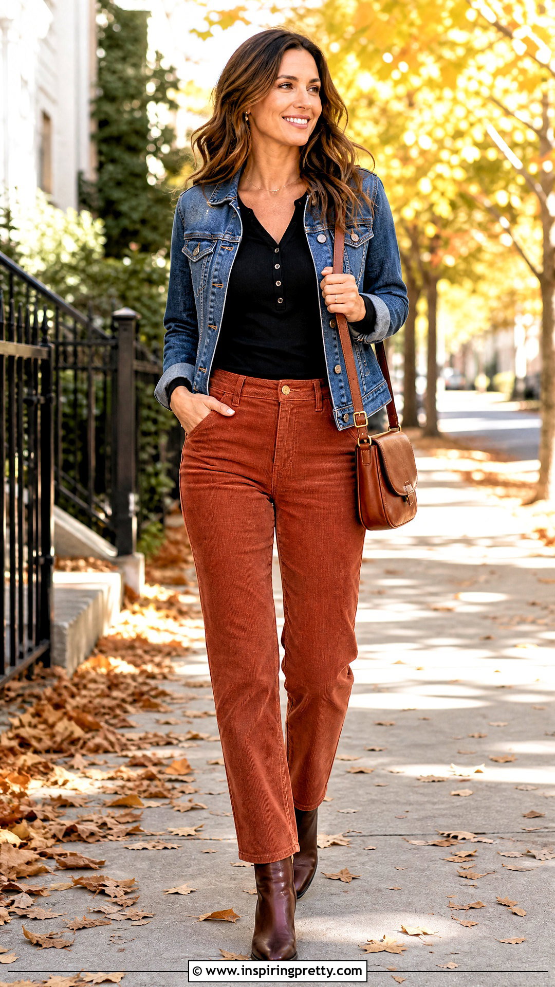 Black Henley Top With Corduroy Pants - 50 black top outfit casual ideas
