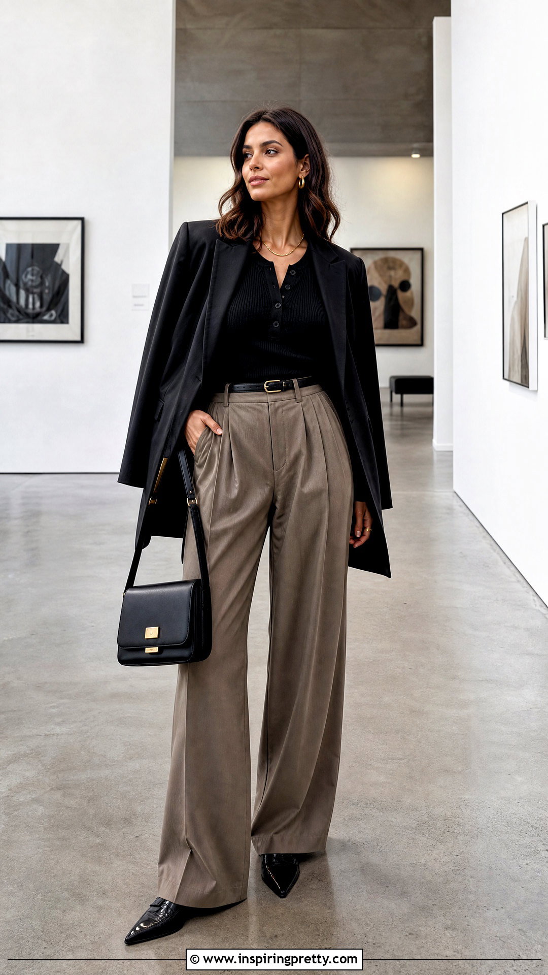 Black Henley Top With Pleated Trousers - 50 henley top outfit ideas