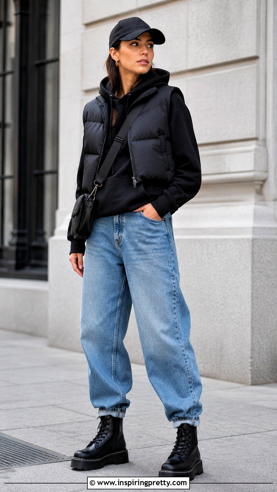 Black Hoodie Blue Baggy Jeans Black Combat Boots - 25 black top blue jeans black boots