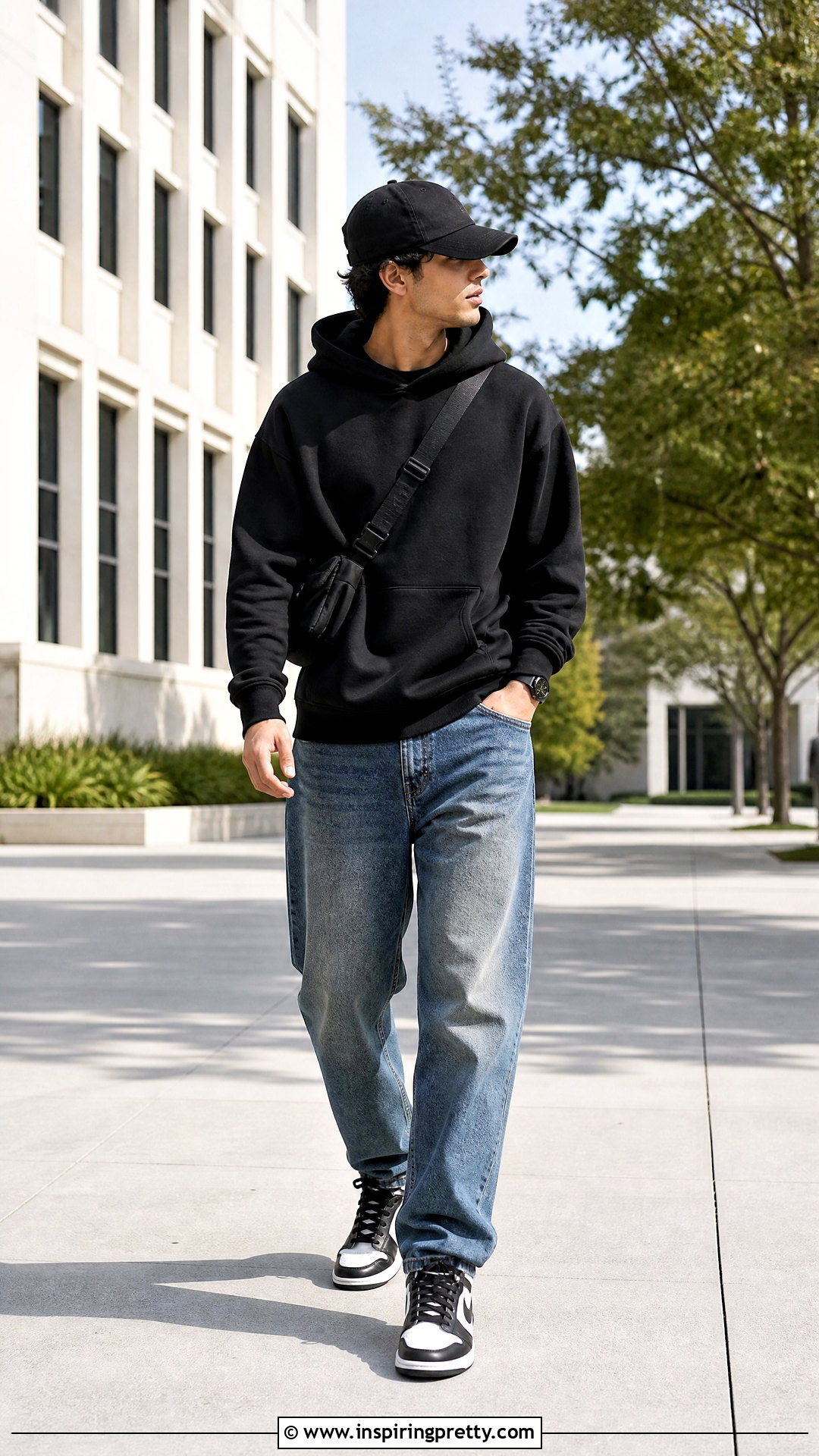 Black Hoodie Relaxed Blue Jeans High Tops - 20 Black Top Blue Jeans Mens
