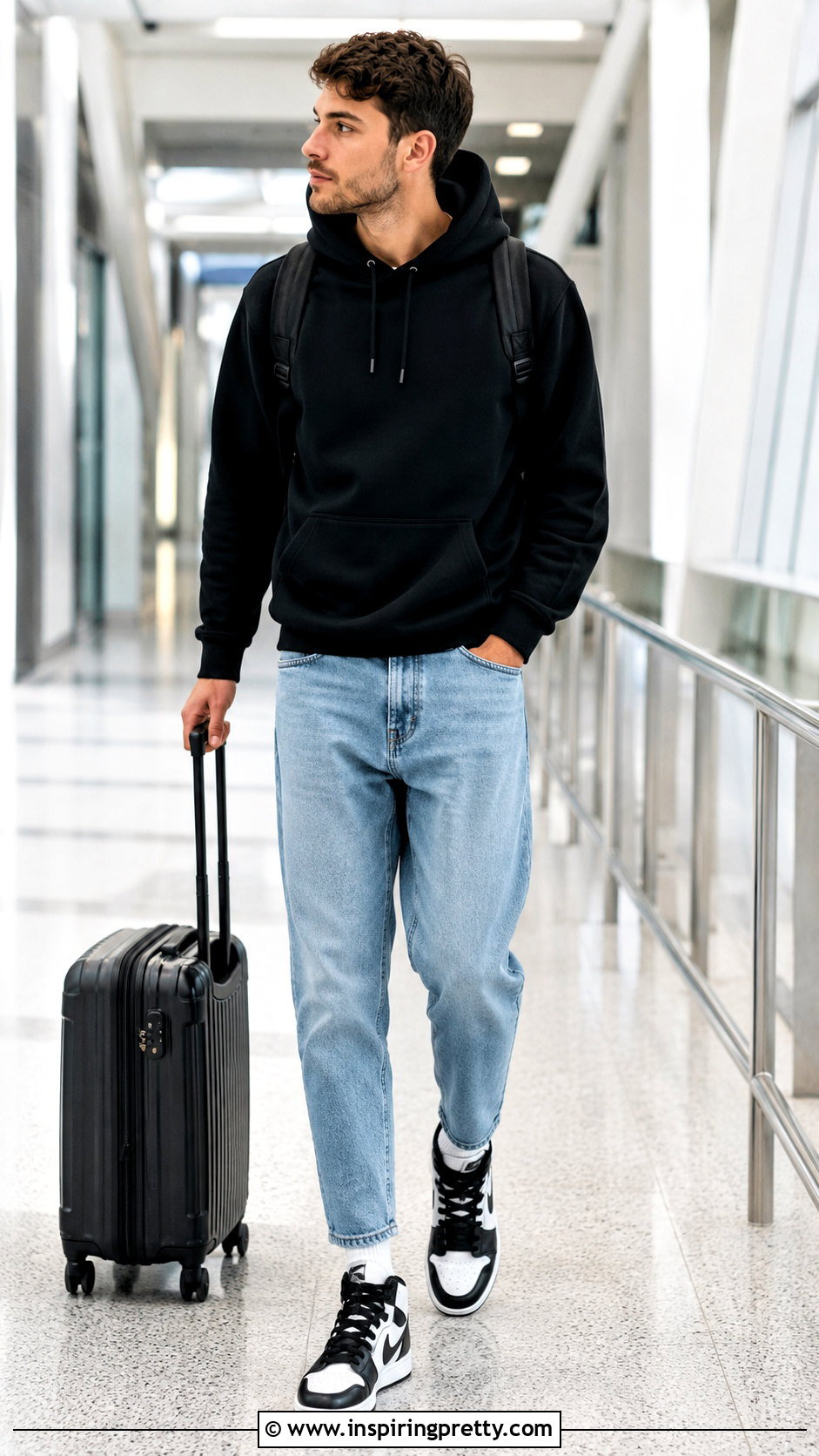 Black Hoodie With Light Blue Jeans And High Top Sneakers - 20 Light Blue Jeans Black Top Men