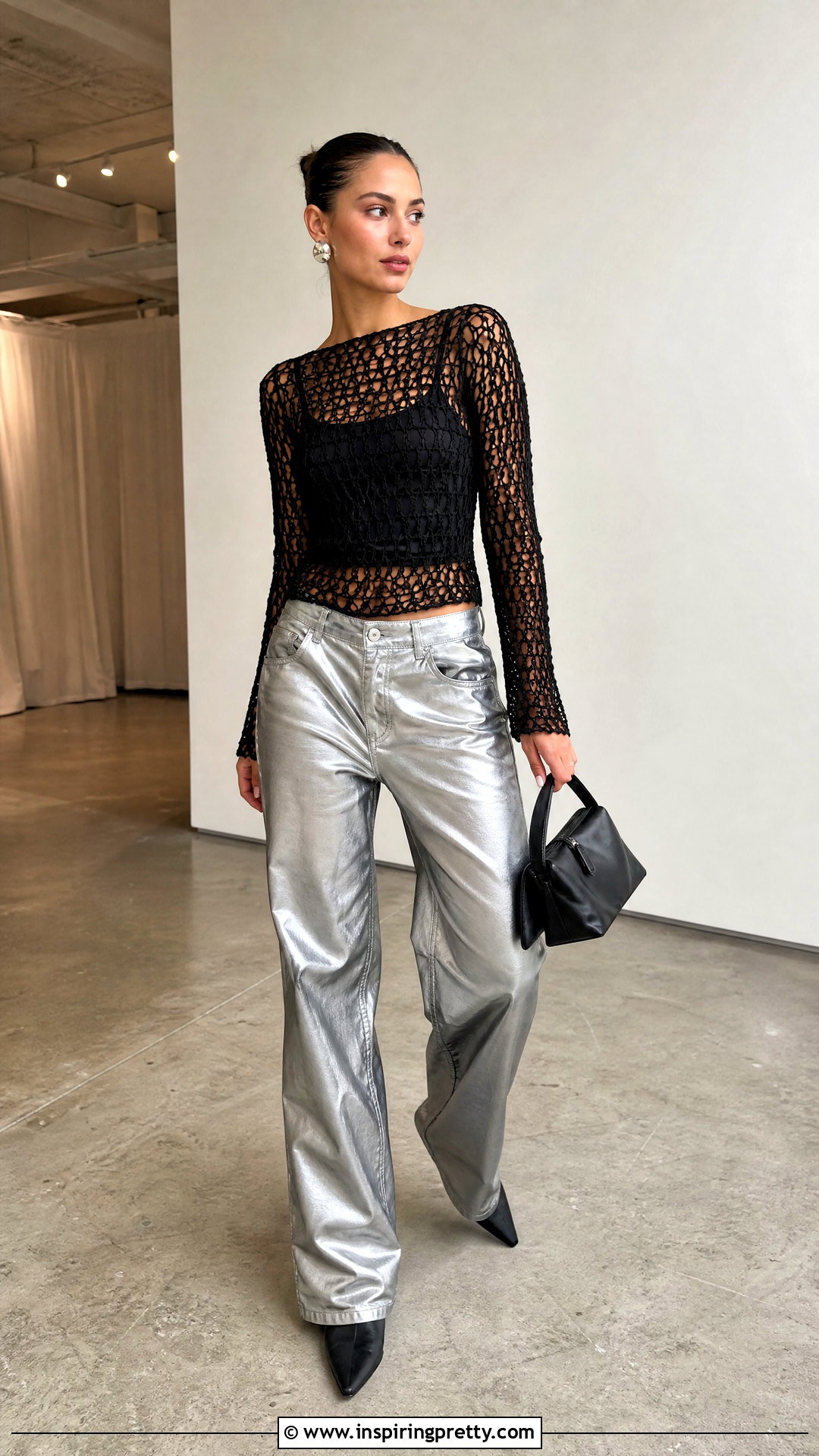 Black Jaded London Crochet Top With Silver Pants - 25 jaded london crochet top outfit ideas