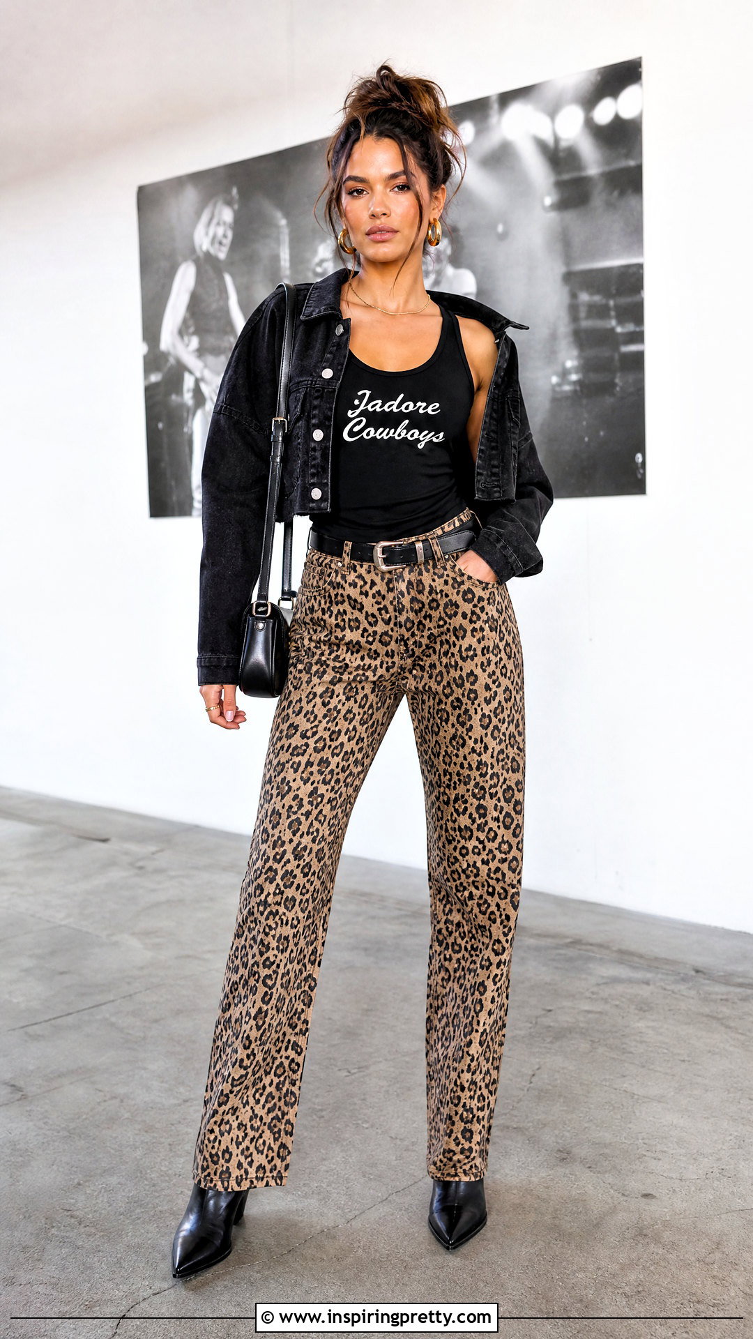 Black Jadore Cowboys Tank Top With Leopard Pants - 20 Jadore Cowboys Tops