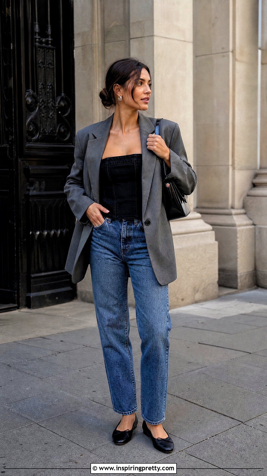 Black Jean Tube Top With Blue Jeans - 50 jean tube top outfit ideas