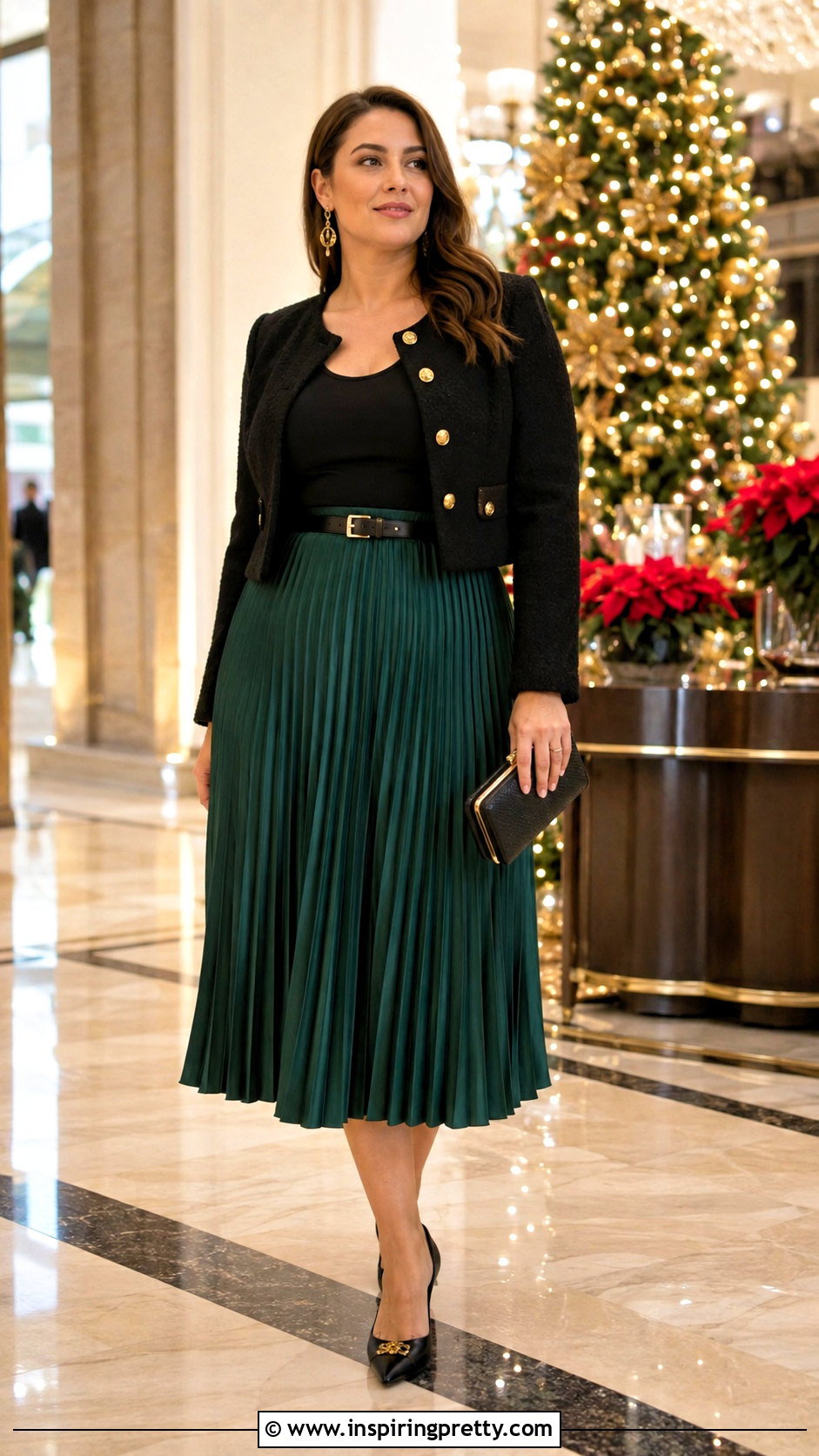 Black Knit Top With Pleated Midi Skirt - 20 busty black top outfit ideas