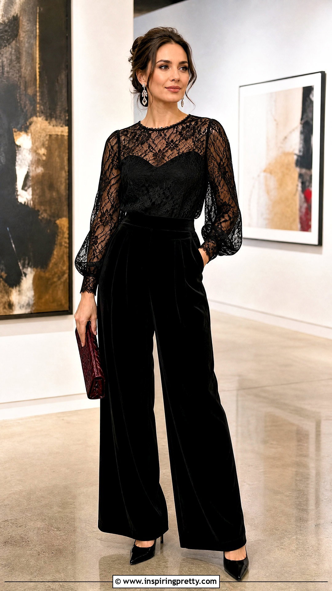 Black Lace Blouse With Black Velvet Pants - 20 Tops For Black Velvet Pants