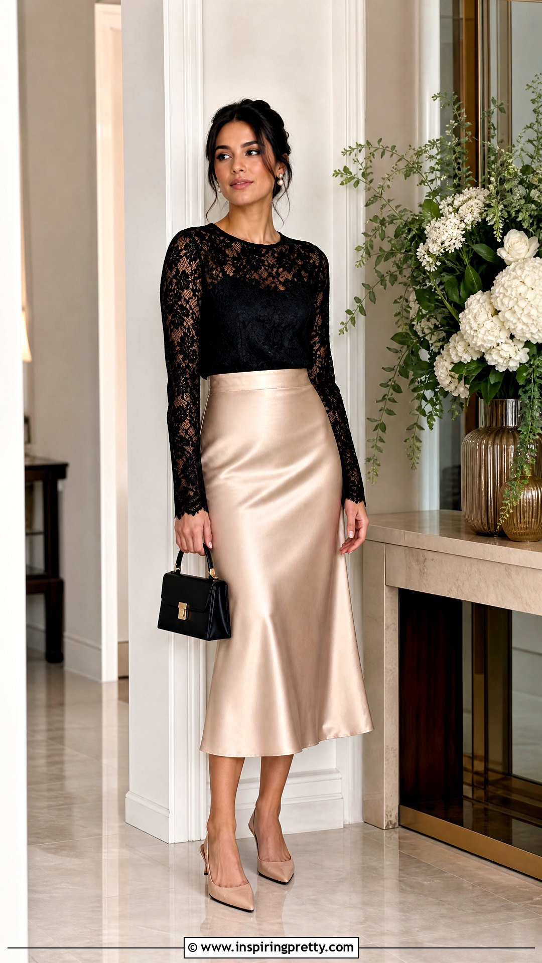Black Lace Blouse With Satin Skirt - 50 trending tops for women