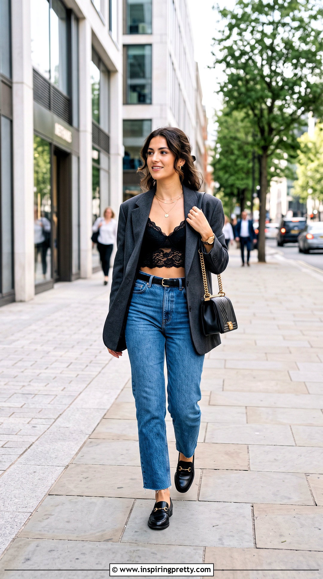 Black Lace Bra Top With Blazer And Jeans - 20 lace bra tops