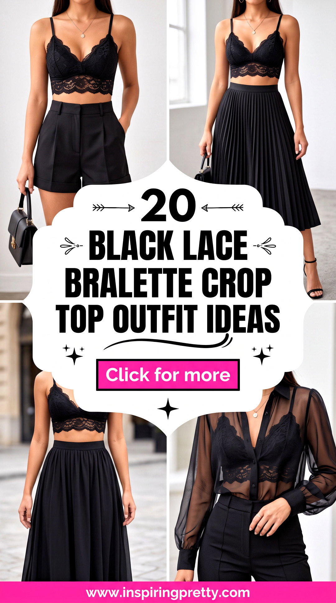 20 Black Lace Bralette Crop Top Outfit Ideas for Date Night - 20 Black Lace Bralette Crop Top Outfit Ideas for Date Night
