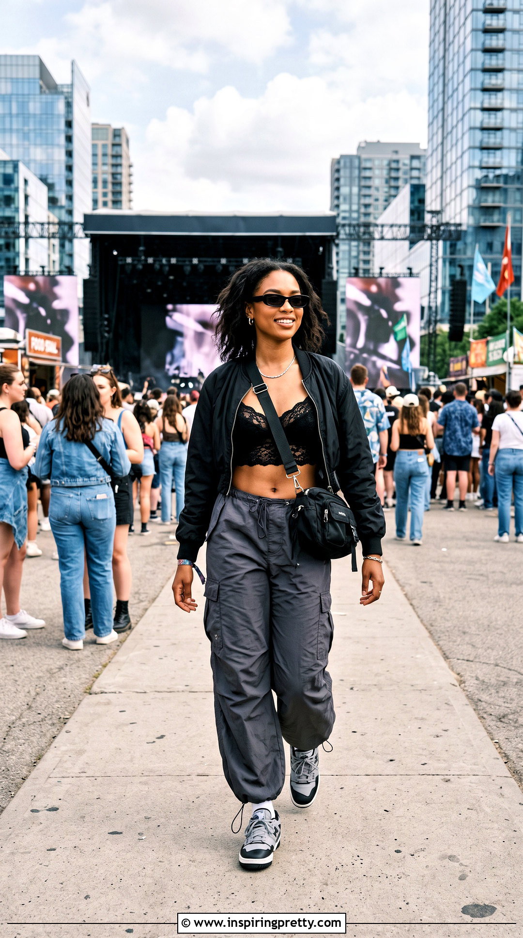 Black Lace Bralette Crop Top With Parachute Pants - 20 black lace bralette crop top outfit ideas