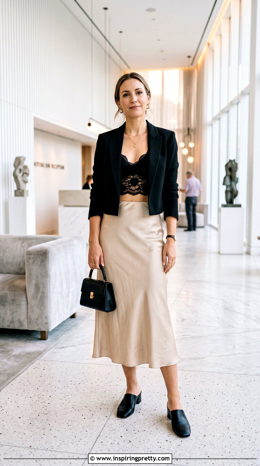 Black Lace Bralette Crop Top With Satin Midi Skirt - 20 black lace bralette crop top outfit ideas