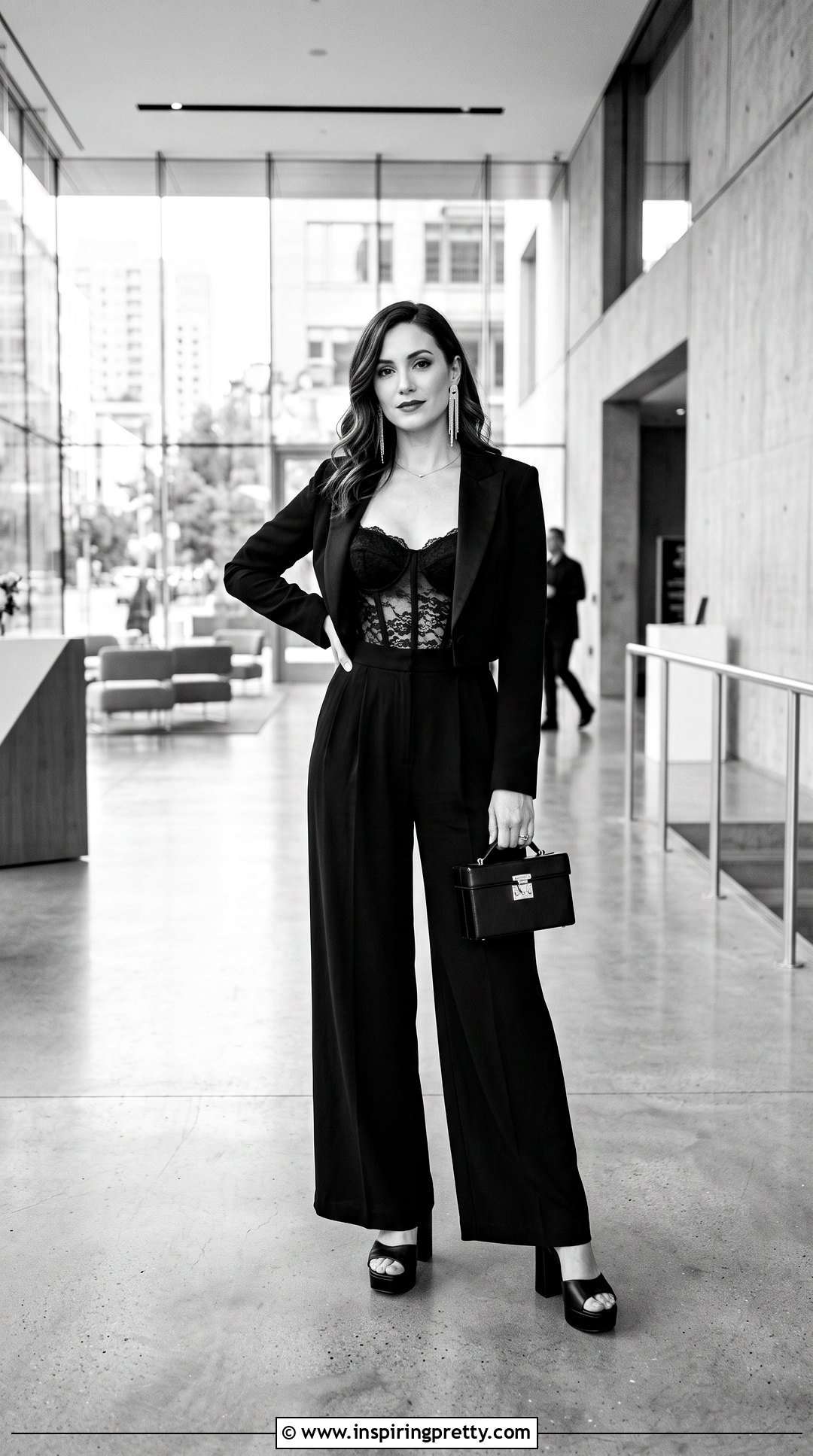 Black Lace Bustier Corset Top With Palazzo Pants - 25 Lace Bustier Corset Top outfit ideas