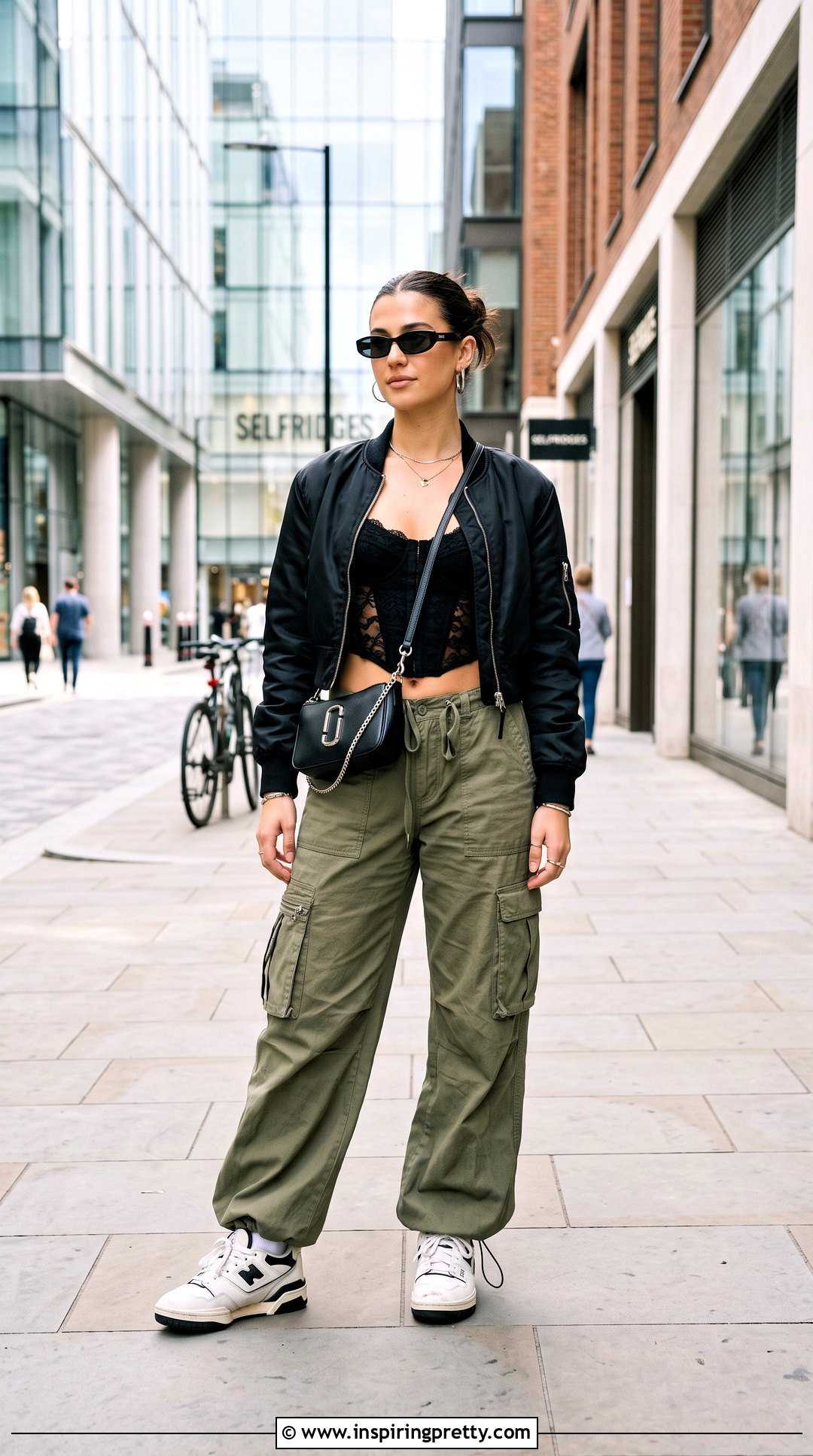 Black Lace Corset Crop Top With Cargo Pants - 25 lace corset crop top outfit ideas