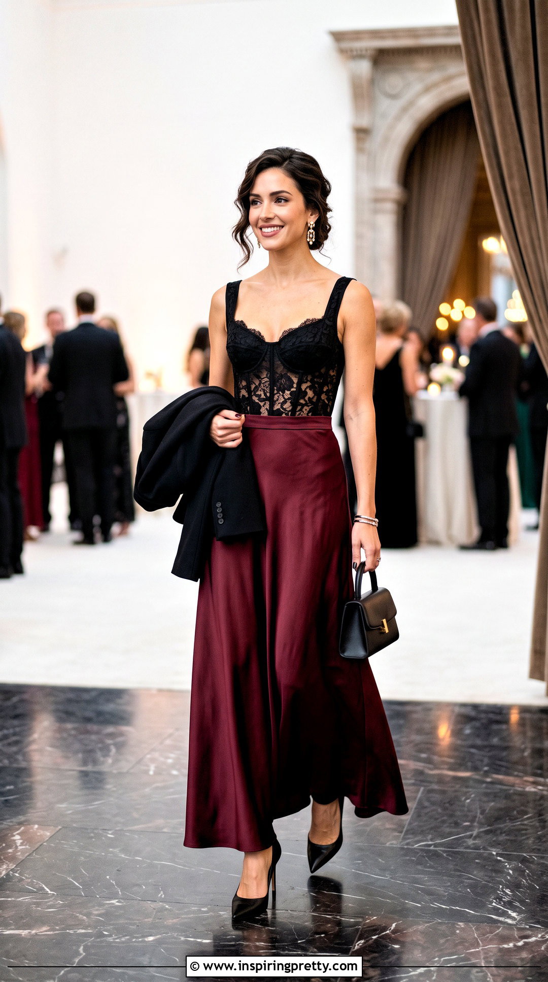 Black Lace Corset Top With Maxi Skirt - 50 black lace top outfit ideas