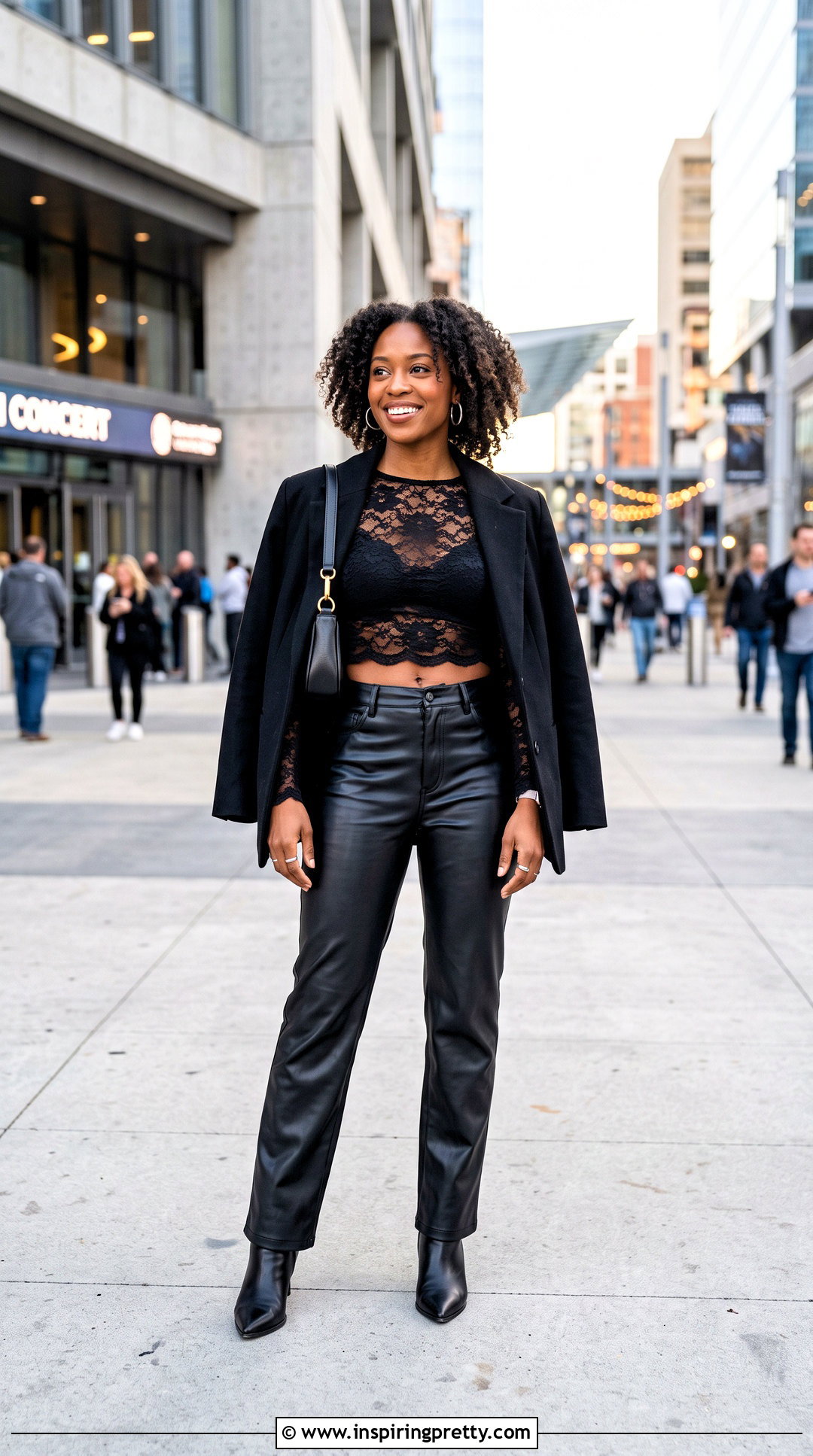 Black Lace Crop Top With Leather Pants - 25 Lace Crop Top Outfit Ideas