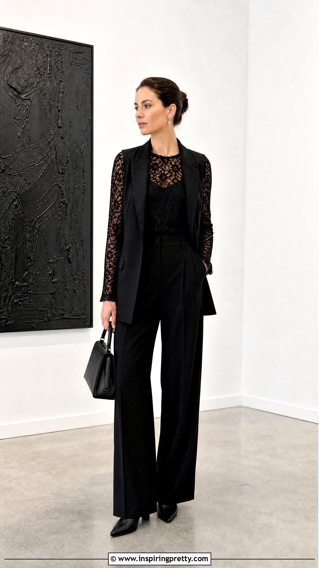 Black Lace Long Sleeve Top Monochrome Outfit - 50 lace long sleeve top outfit layered ideas