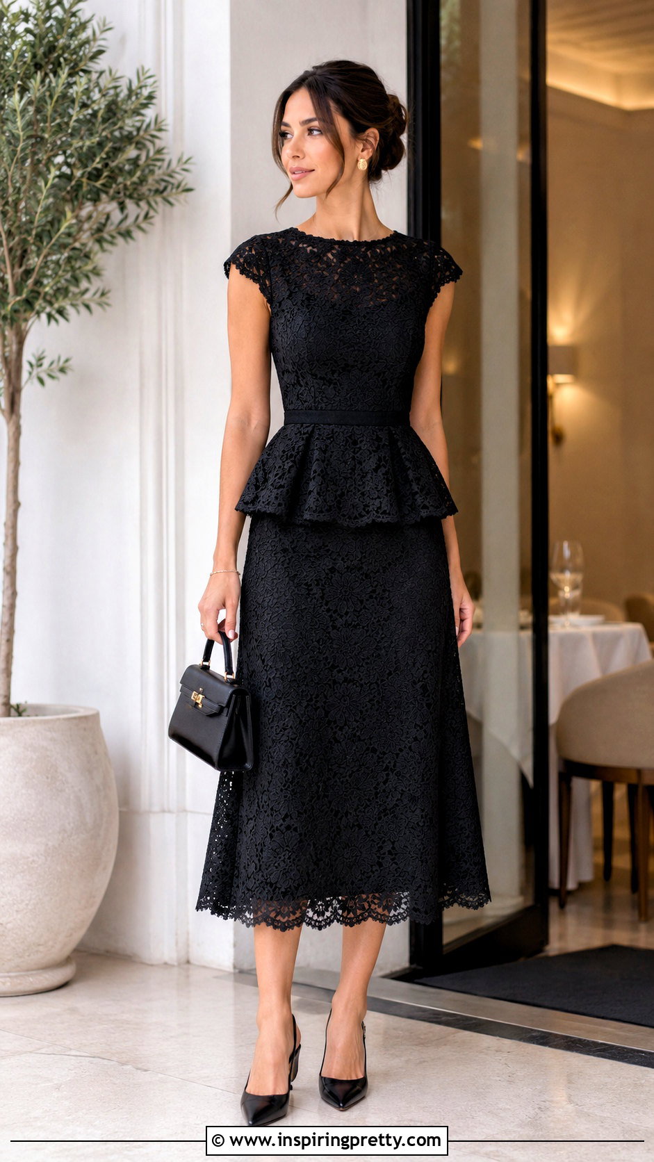 Black Lace Peplum Top And Midi Skirt Set - 20 black lace skirt and top set outfits