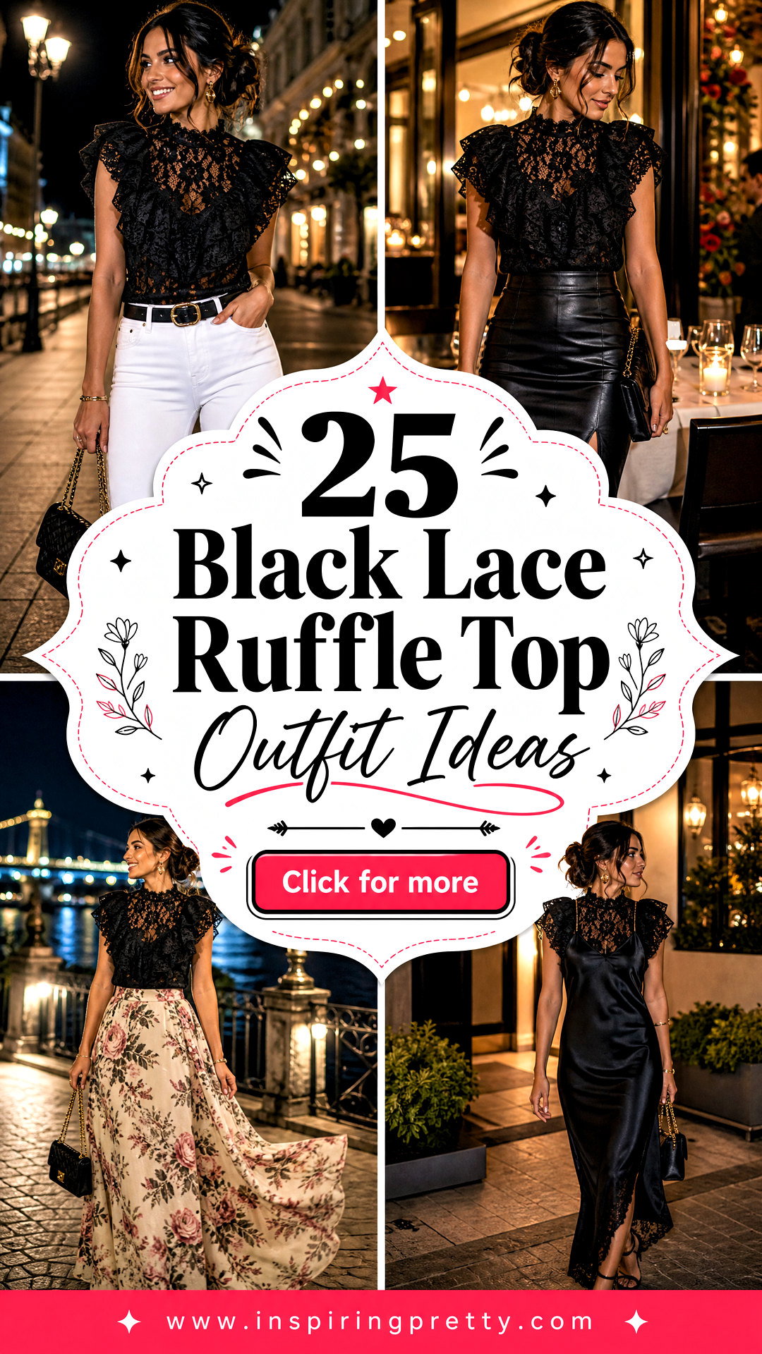 25 Black Lace Ruffle Top Outfit Ideas for Romantic Night Looks - 25 Black Lace Ruffle Top Outfit Ideas for Romantic Night Looks