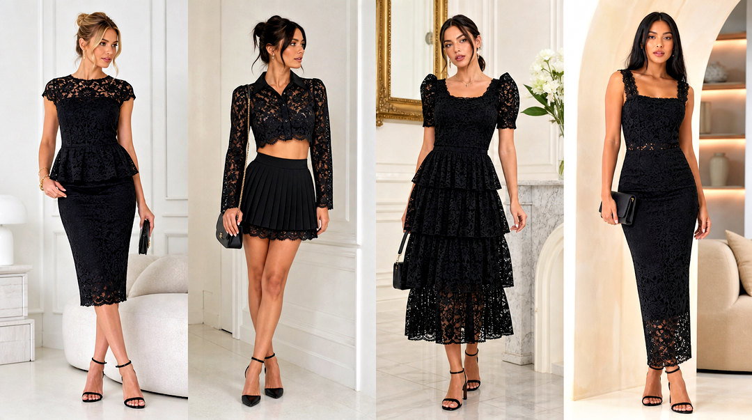 20 Black Lace Skirt and Top Set Outfits for Elegant Events