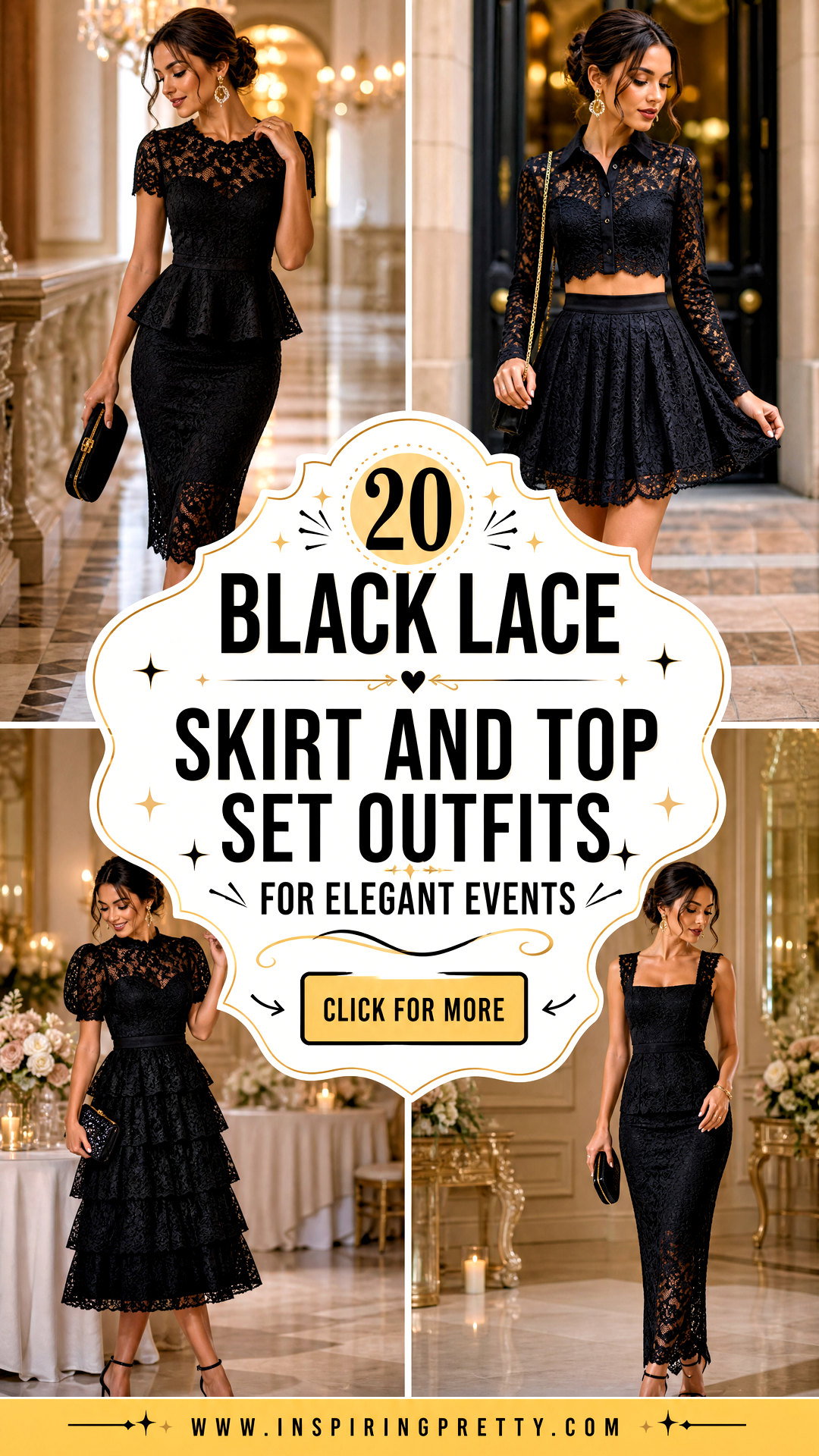 20 Black Lace Skirt and Top Set Outfits for Elegant Events - 20 Black Lace Skirt and Top Set Outfits for Elegant Events