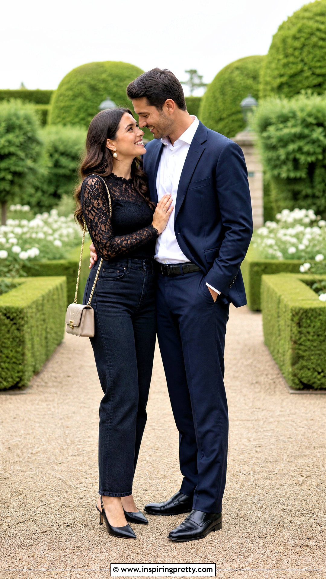 Black Lace Sleeve Top And Dark Jeans Engagement Outfit - 25 black top and jeans engagement photos