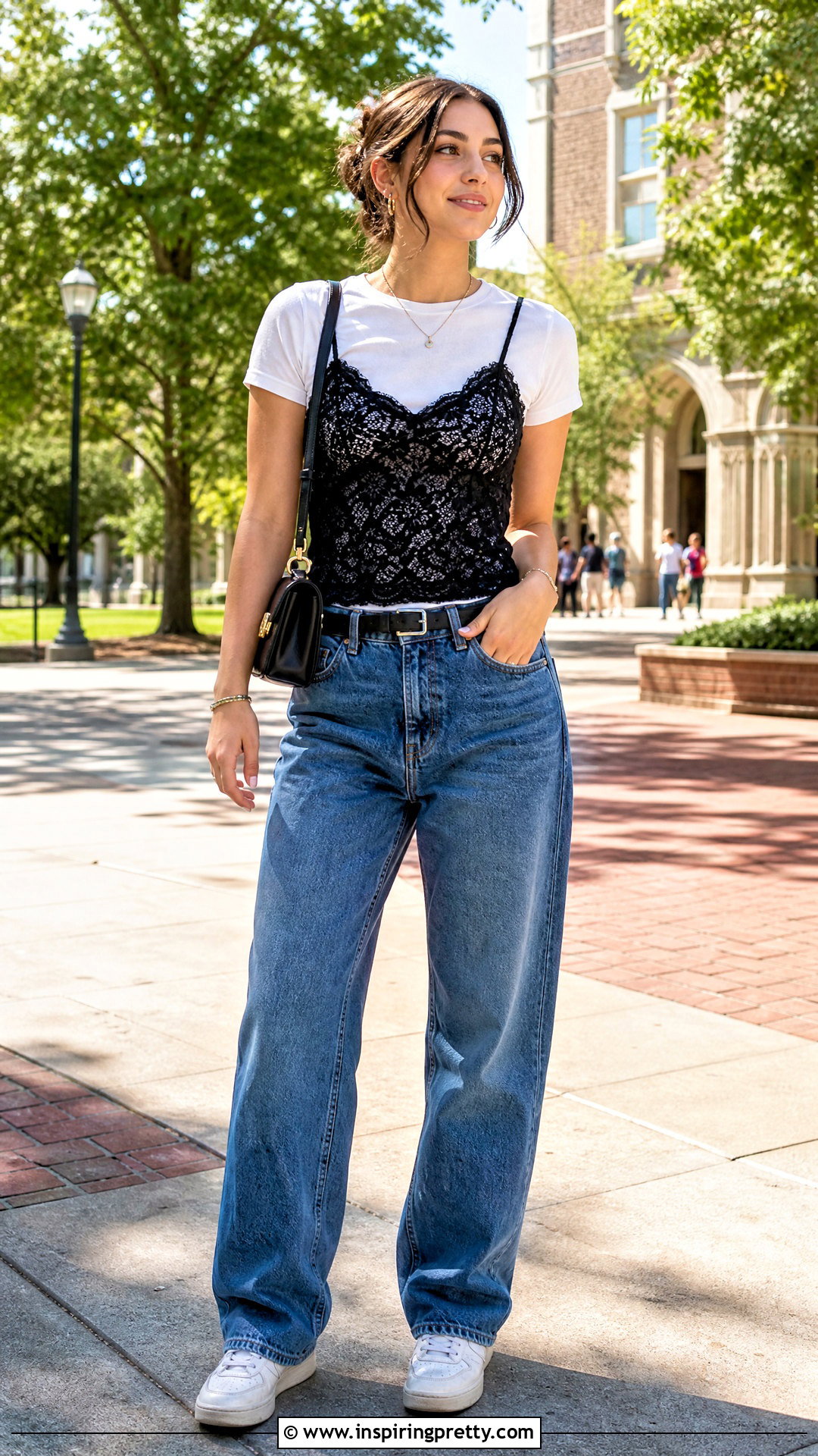 Black Lace Tank Top Over A White T Shirt - 50 black lace tank top outfit ideas