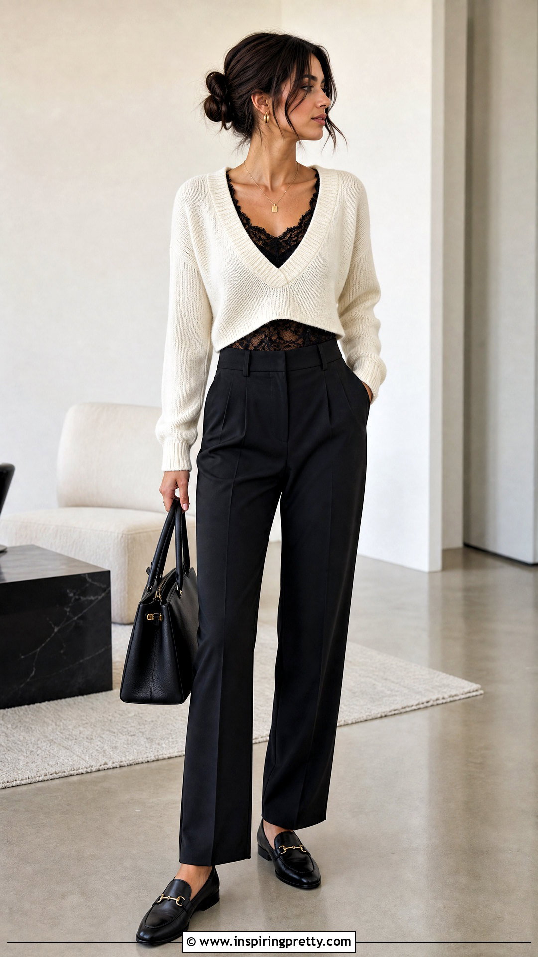 Black Lace Tank Top Under A Cropped Sweater - 50 black lace tank top outfit ideas