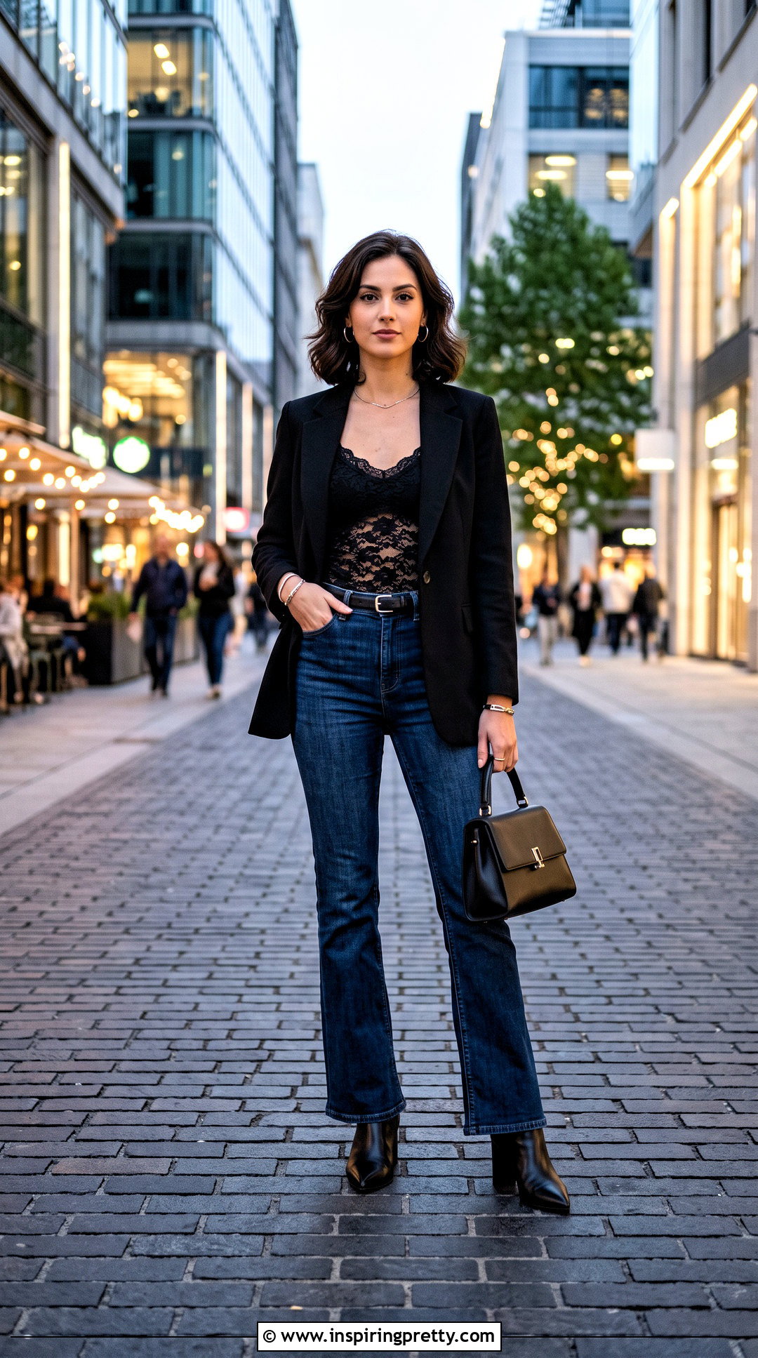 Black Lace Tank Top With Bootcut Jeans And Heels - 50 black lace tank top outfit ideas