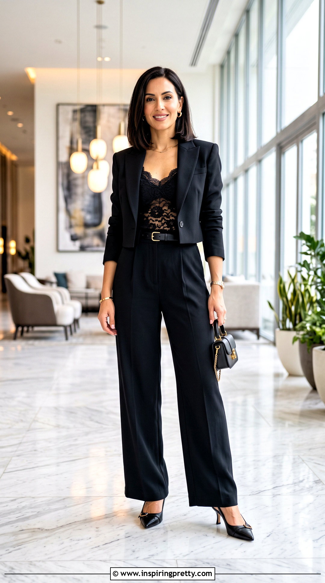 Black Lace Tank Top With Cropped Blazer - 50 black lace tank top outfit ideas