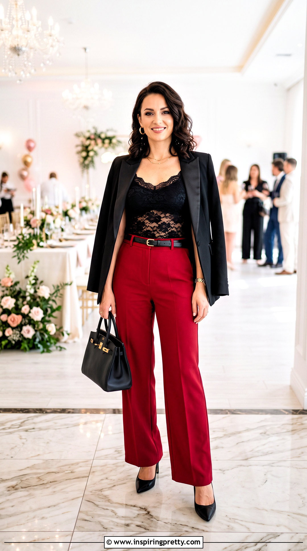 Black Lace Tank Top With Red Trousers - 50 black lace tank top outfit ideas