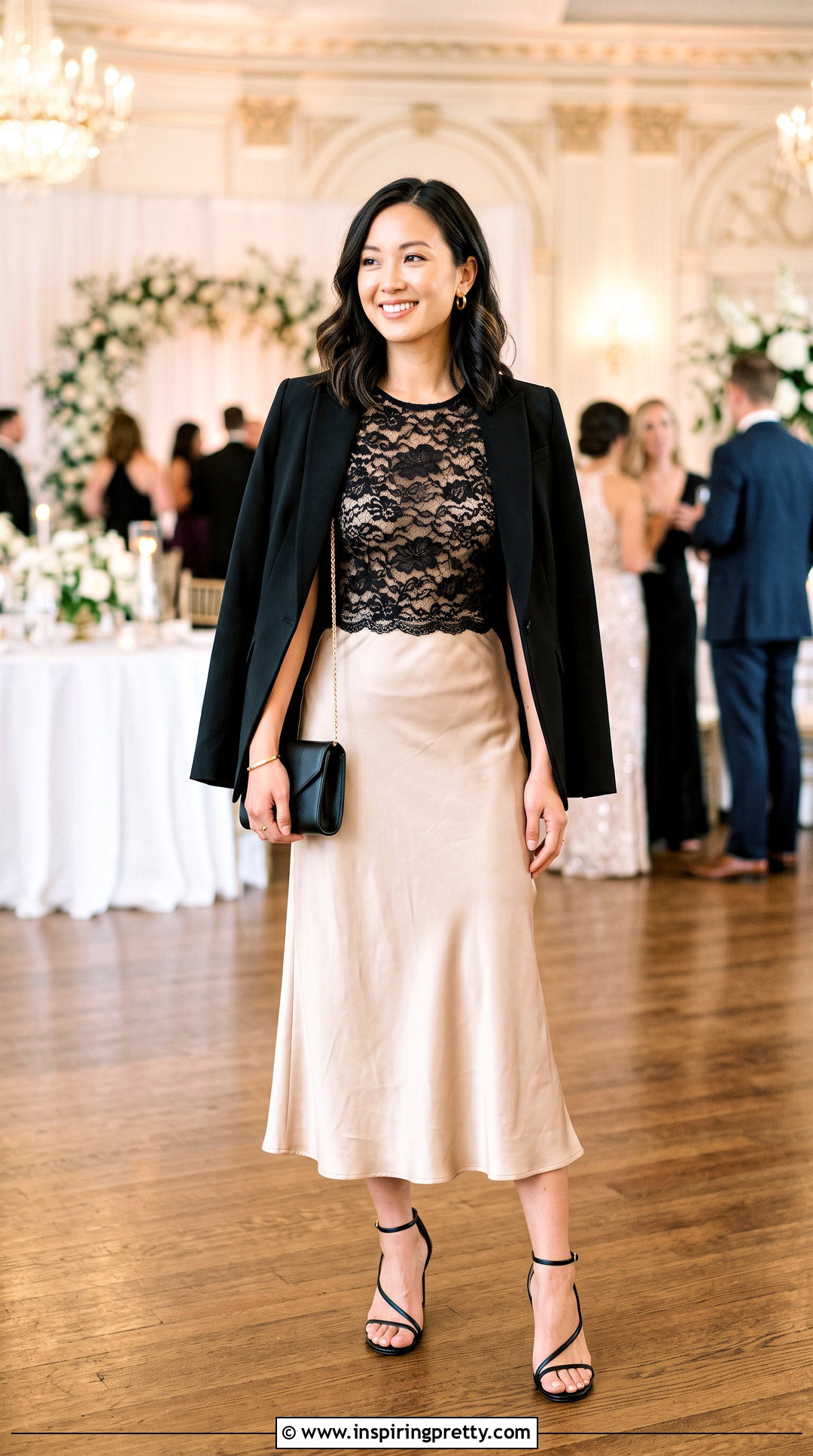 Black Lace Tank Top With Satin Midi Skirt - 50 black lace tank top outfit ideas