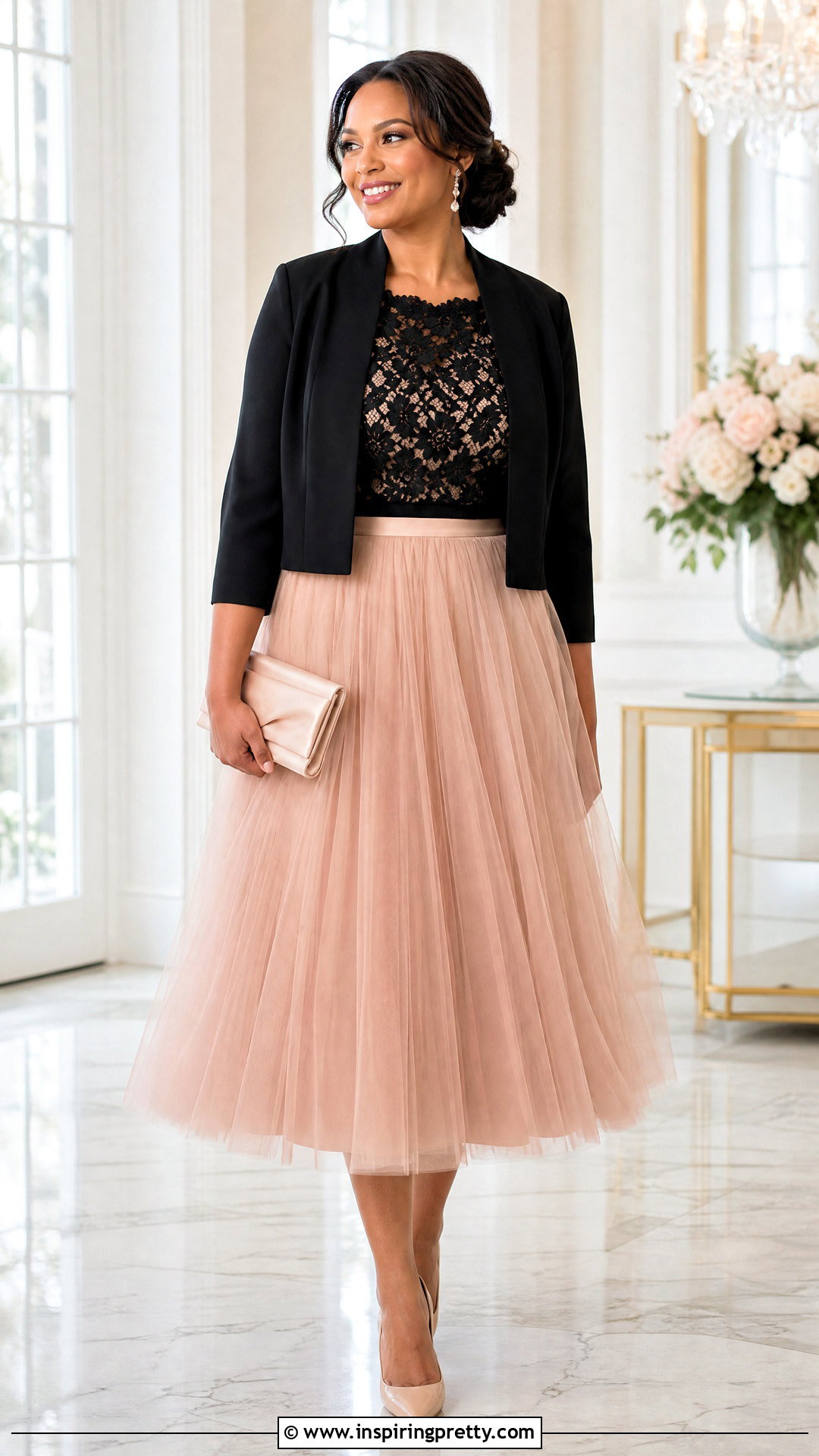 Black Lace Top And Tulle Midi Skirt Outfit - 50 black top and skirt outfits