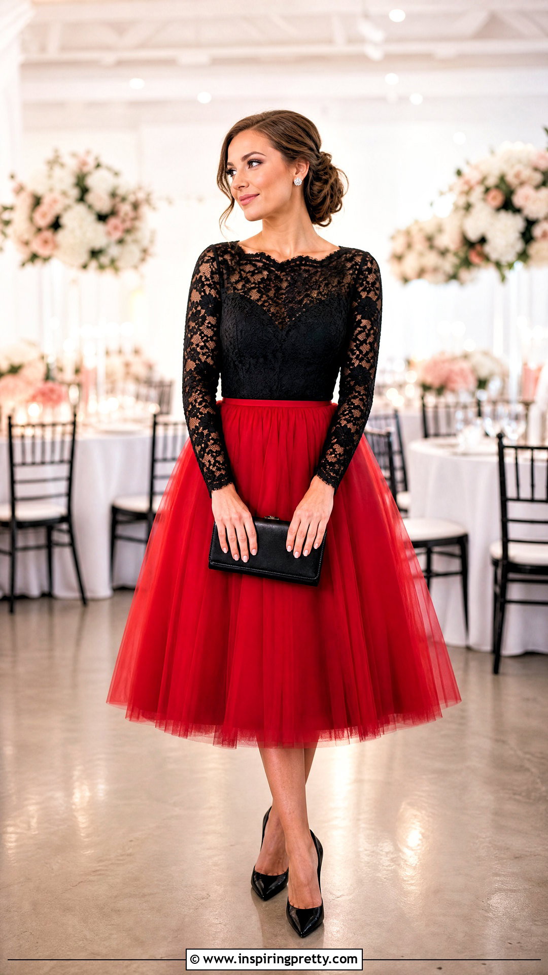 Black Lace Top Red Tulle Skirt Outfit - 20 black top red skirt outfits
