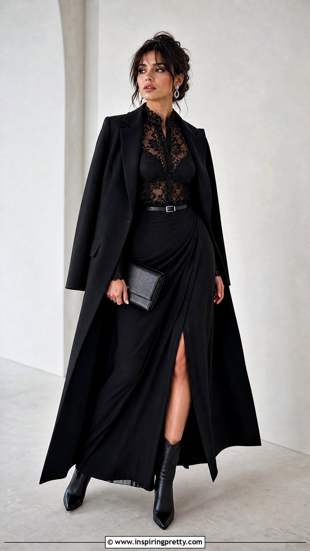 Black Lace Top With Black Maxi Skirt - 50 black lace top outfit night ideas