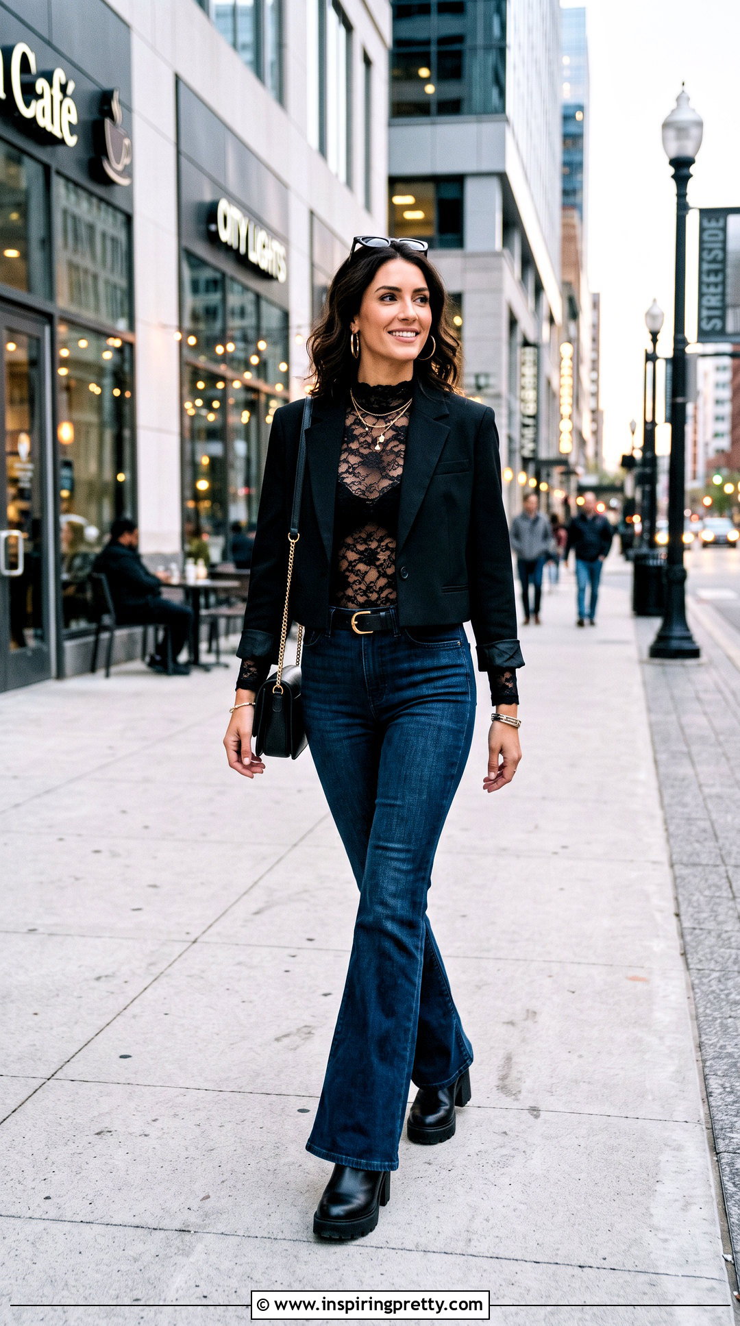 Black Lace Top With Flare Jeans - 50 black lace top outfit night ideas