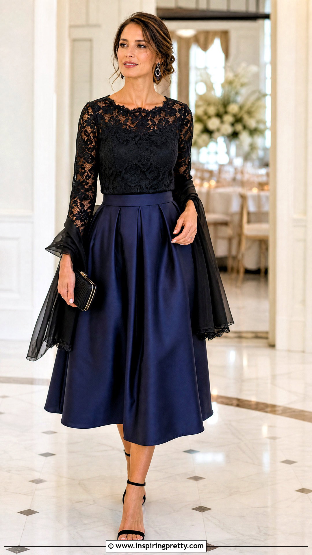 Black Lace Top With Full Midi Skirt For A Wedding - 50 black lace top outfit ideas
