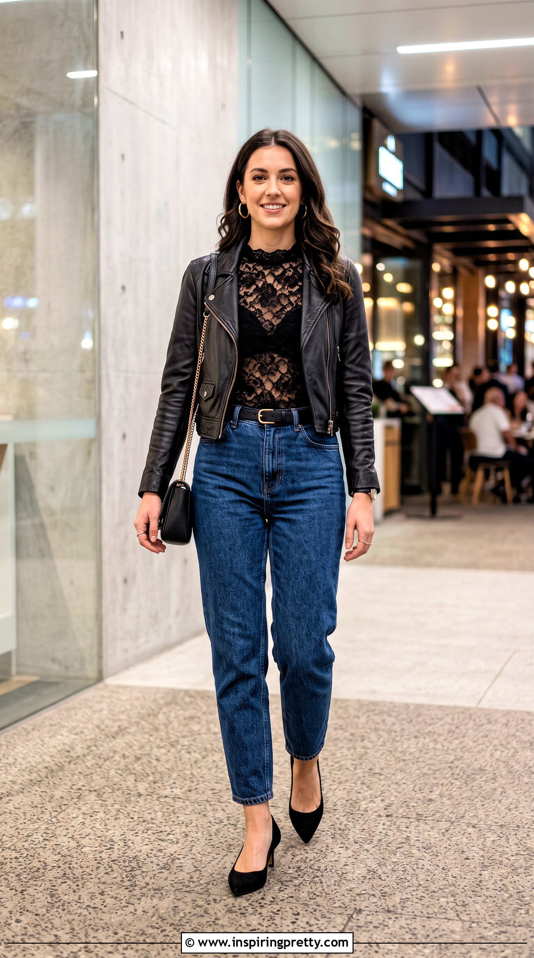 Black Lace Top With High Waisted Mom Jeans - 50 black lace top outfit night ideas