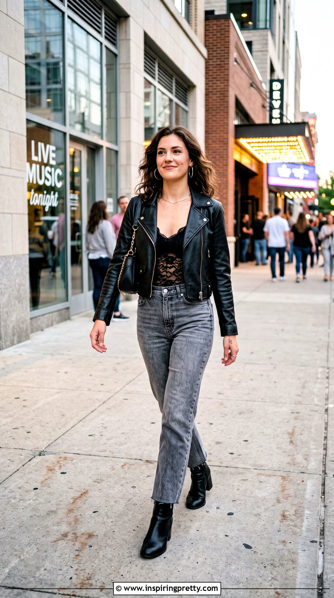 Black Lace Top With Leather Jacket And Jeans - 50 black lace top outfit ideas