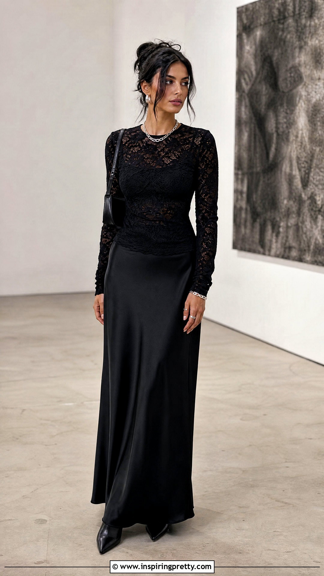 Black Lace Top With Maxi Skirt Outfit - 50 aesthetic tops outfit ideas
