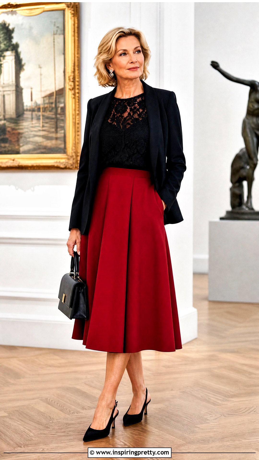 Black Lace Top With Red Midi Skirt - 20 black lace top on hanger outfit ideas