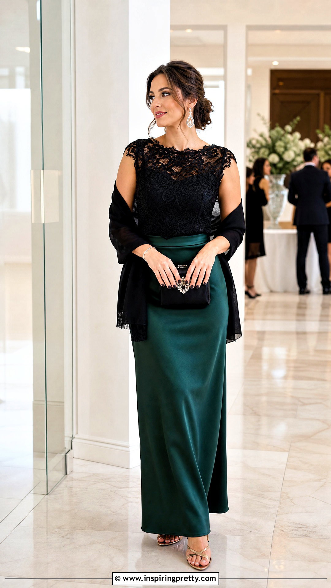 Black Lace Top With Satin Maxi Skirt - 50 black lace top outfit ideas