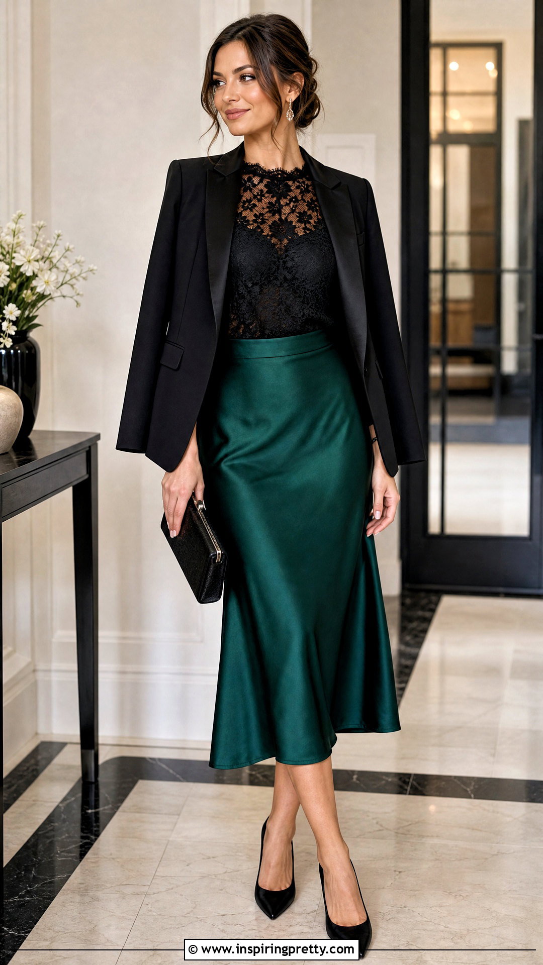 Black Lace Top With Satin Skirt - 50 black top outfit ideas
