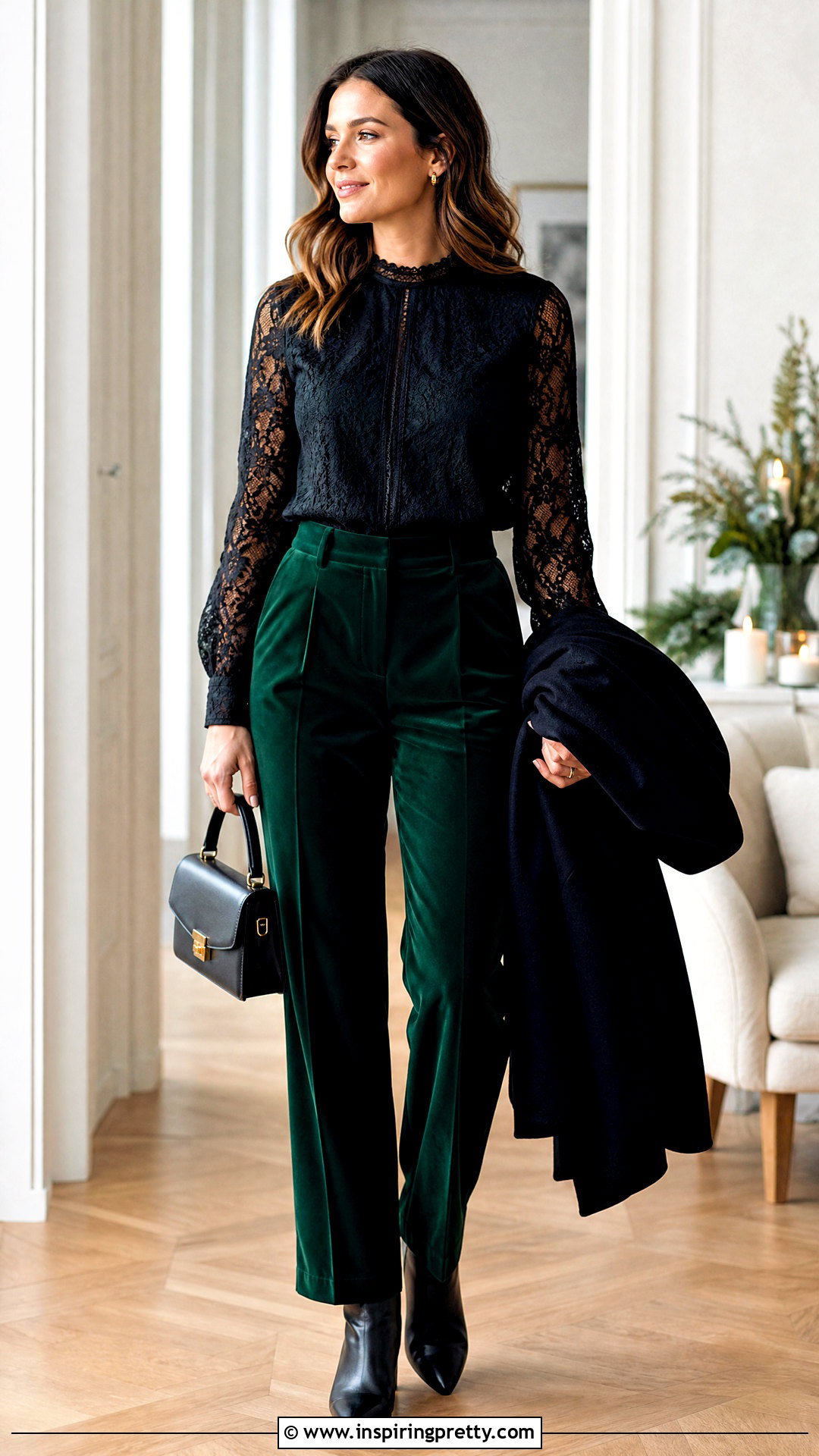 Black Lace Top With Velvet Pants - 50 black lace top outfit classy ideas