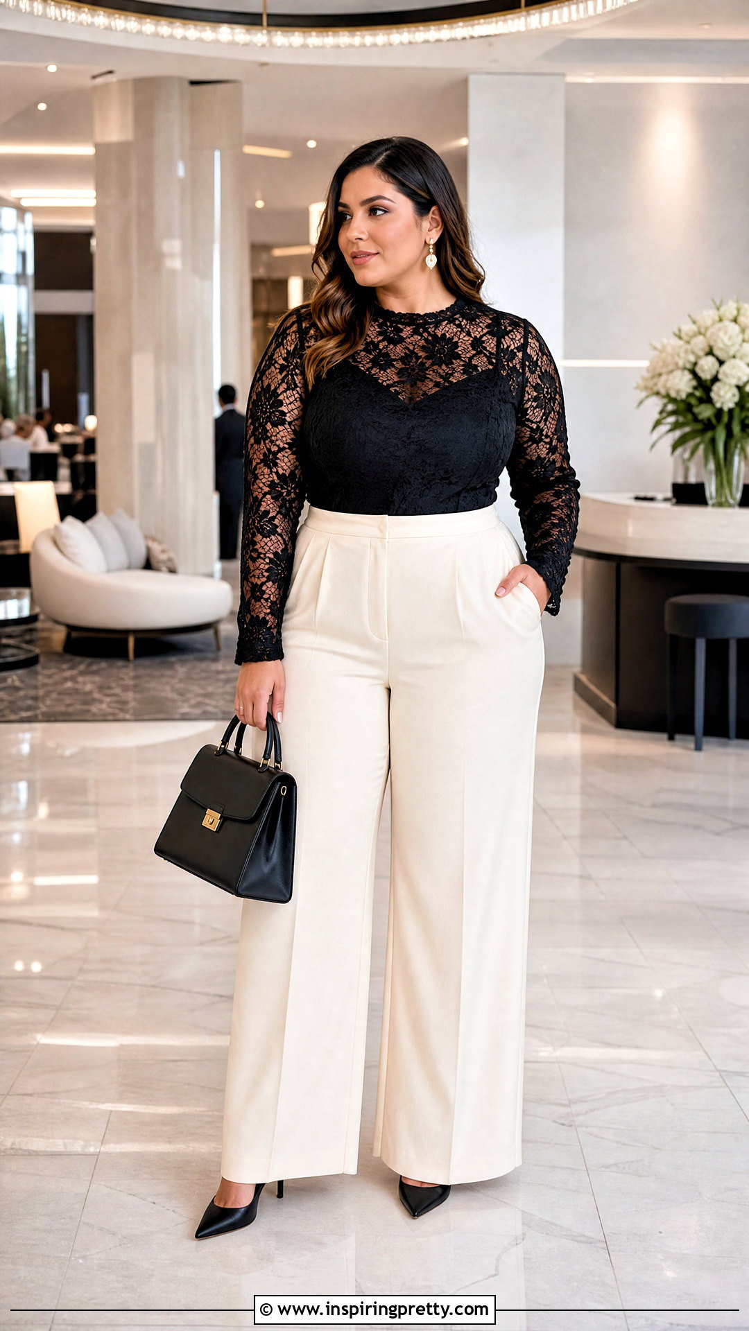 Black Lace Top With Wide Leg Trousers - 20 black lace top on hanger outfit ideas