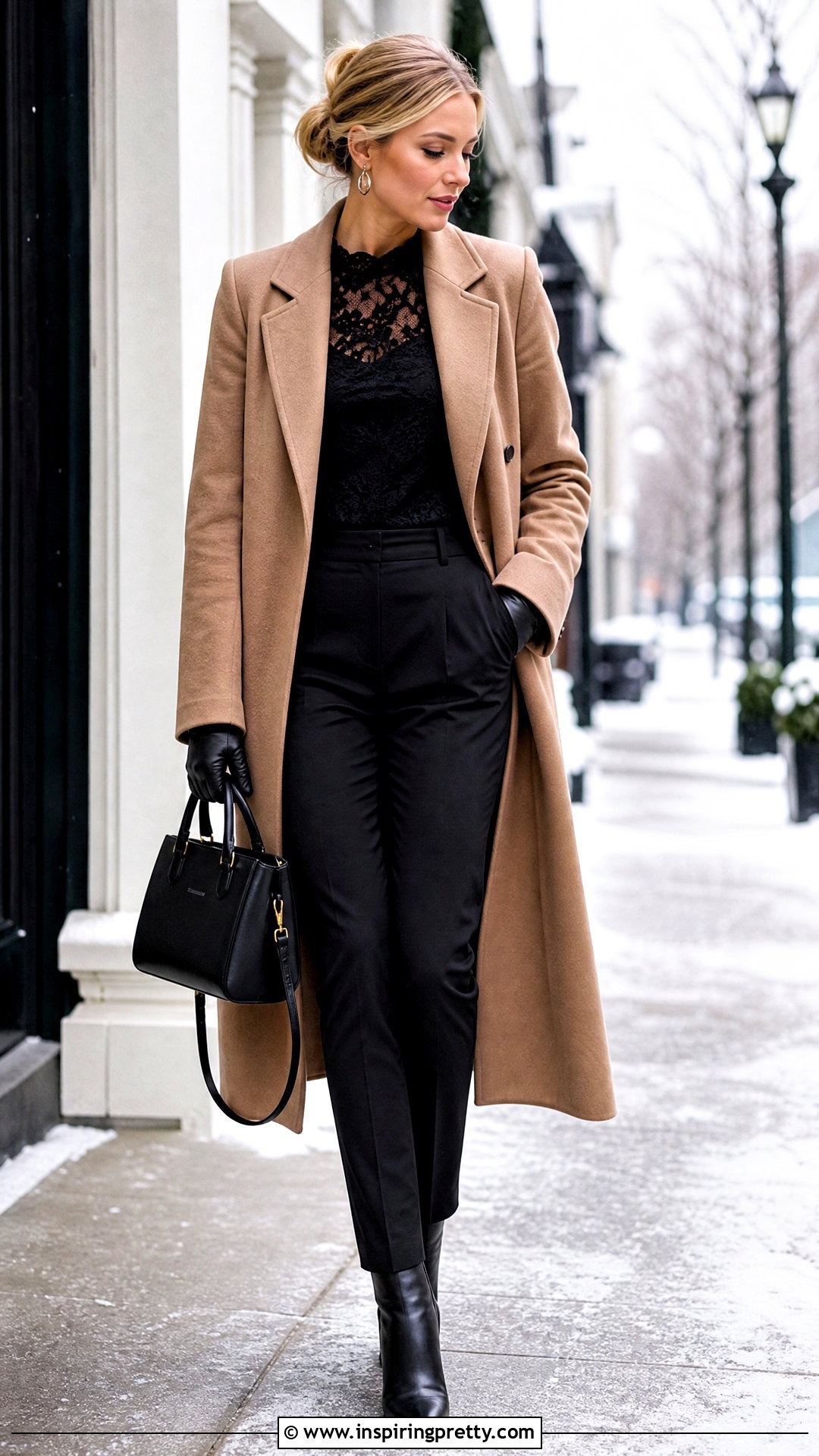 Black Lace Top With Wool Coat For Winter - 50 black lace top outfit ideas