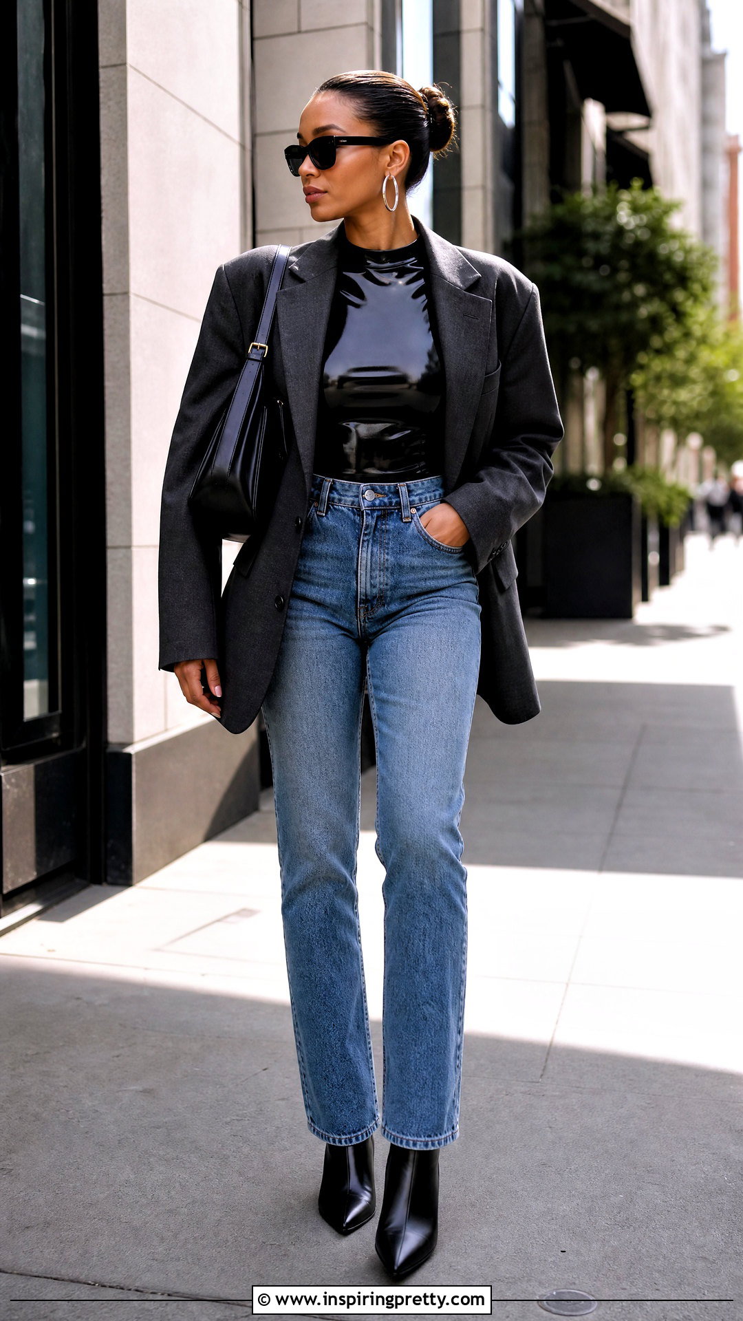 Black Latex Top With Straight Leg Jeans - 50 latex top outfit ideas
